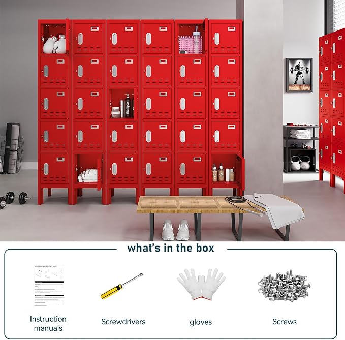 BUTISOW Metal Lockers - 66" Height Steel Lockers for Employees with 5 Door Storage Locker with Card Slot for Employees Gym School Home Office Garage - Assembly Required
