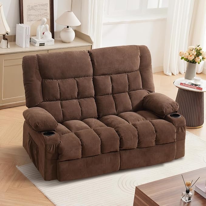 MAHOMICO Recliner Loveseat with Cup Holders for Living Room Love Seat Manual Oversized Recliner with Ergonomic, Side Pocket for Adult