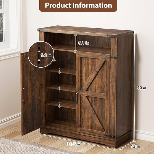 ALLSTAND 6-Tier Shoe Cabinet with Doors, Entryway Shoe Rack Wooden Shoe Storage Cabinet with Adjustable Shelves & Anti-tip Fitting, Farmhouse Shoe Cabinet Storage for Entryway, Living Room, Closet