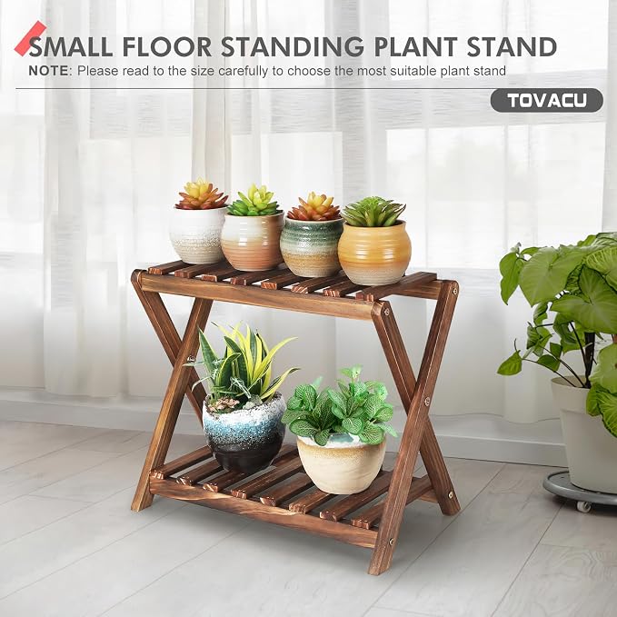Small Plant Stand Shelf Indoor 2 Tier Desk Table Top Flower Succulent Stand | Wood Windowsill Plant Shelf Holder Desktop Mini Cactus Stands Rack for Kitchen,Window,Countertop (X-2 Design)