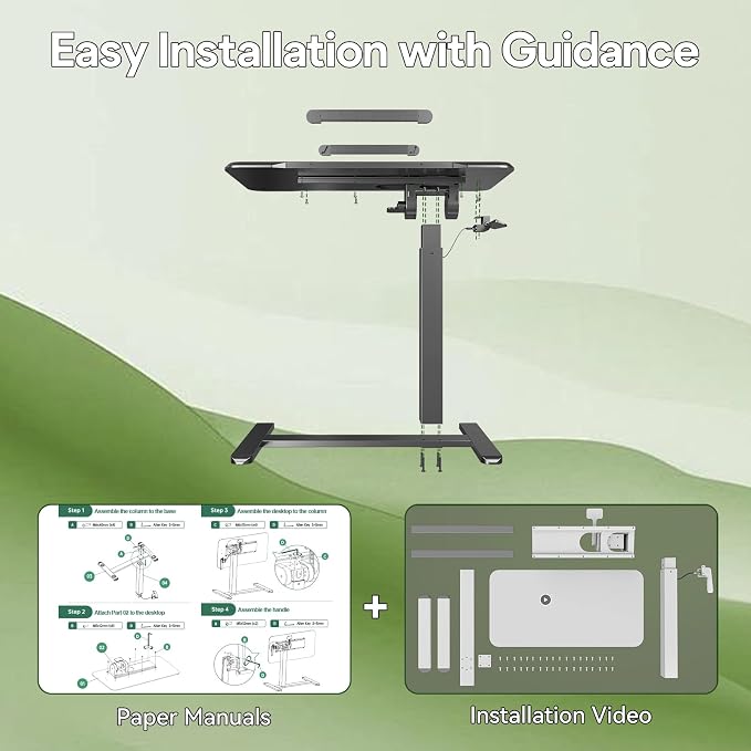 Gibbon Mounts 32inch Rolling Laptop Desk, Mobile Standing Desk Height Adjustable, 180° Tiltable Overbed Bedside Table, Portable Computer Desk with Lockable Wheels, Foldable Laptop Cart, Black