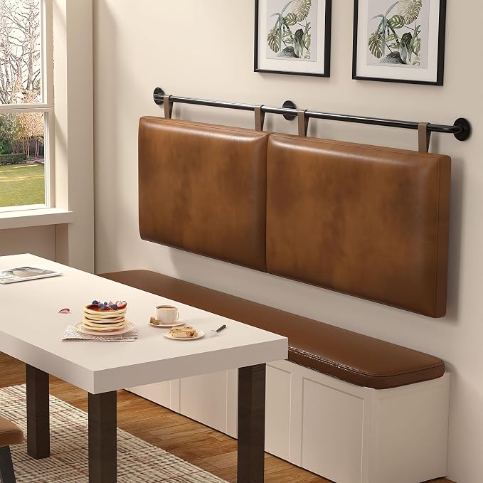 BSHOMGI King Headboard Only Wall Mount PU Leather Head Board Brown Hanging Headboards Industrial Pipe Modern Bed Backboard for Bedroom