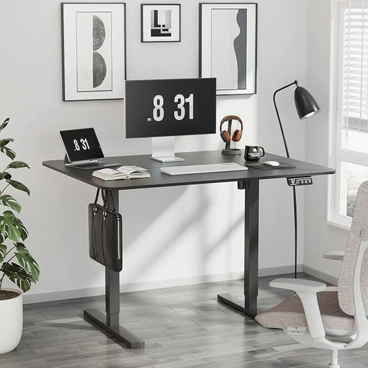 YESHOMY Height Adjustable Electric Standing Desk, 40 inch Computer Table, Home Office Workstation, Black Leg/Black Top