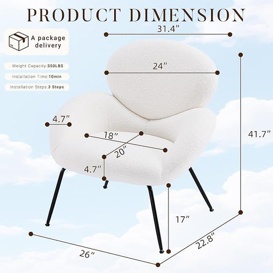 Accent Chair, Accent Chair for Bedroom, Boucle Chair (Cream Whtie) | Comfy Bedroom Chair with Love Back and Sturdy And Durable Solid-Wood Frame/ Study Room / Bedroom / Living Room /(Cream Style)