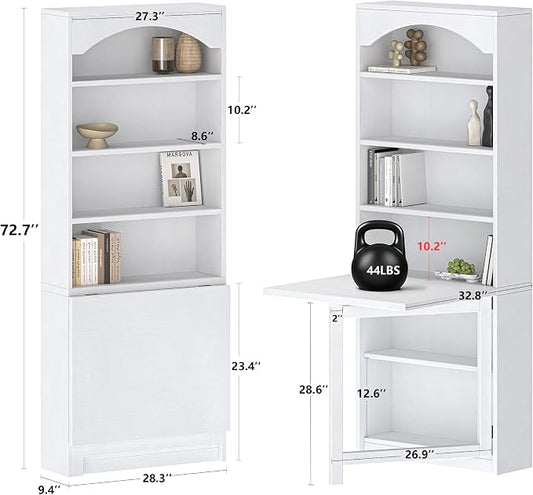 Einhomn Folding Desk with Storage, Space-Saving Foldable Convertible Writing Table, Wall Mount Fold Out Computer Desk for Home Office, Craft Room, Living Room, Bedroom, White