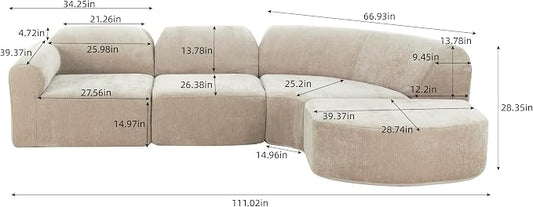 Merax Modern Curved Sectional Sofa with Ottoman, Couch 4-Piece Set High-Density Compressed Sponge, Fully Assembled, Right Hand Facing, Plush Deep Seat for Living Room, Lounge, Apartment, Espresso