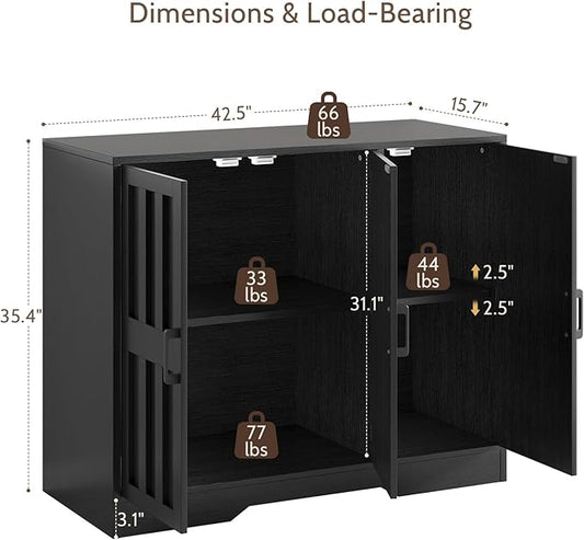 Modern Farmhouse Buffet Cabinet with Storage, 42" Large Sideboard Storage Cabinet with 3 Barn Doors, Coffee Liquor Bar Cabinet Wood Table Credenza with Adjustable Shelf for Kitchen Dining Living Room