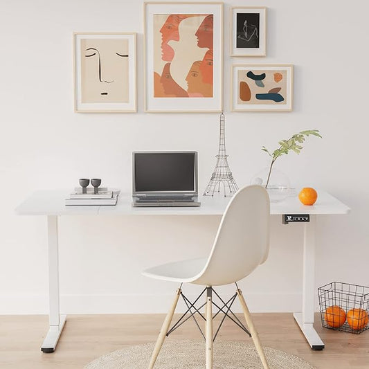 YESHOMY Height Adjustable Electric Standing Desk 63 inch Computer Table, Home Office Workstation, 63in, White Leg/White Top