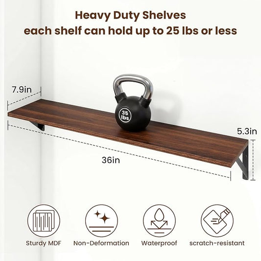 Axeman 36 Inch Floating Shelves | 8 Inch Deep Walnut Wall Shelves Set of 2 | 36''W x 8''D Rustic Walnut Shelves for Bathroom Living Room Bedroom Kitchen
