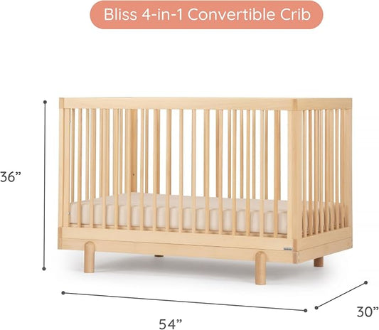dadada Baby Bliss 4-in-1 Convertible Crib to Toddler Bed & Floor Bed – Made in Italy, GREENGUARD Gold Certified, Baby-Safe Finish, Sustainable Beechwood, Modern Design, 4 Adjustable Heights (Natural)