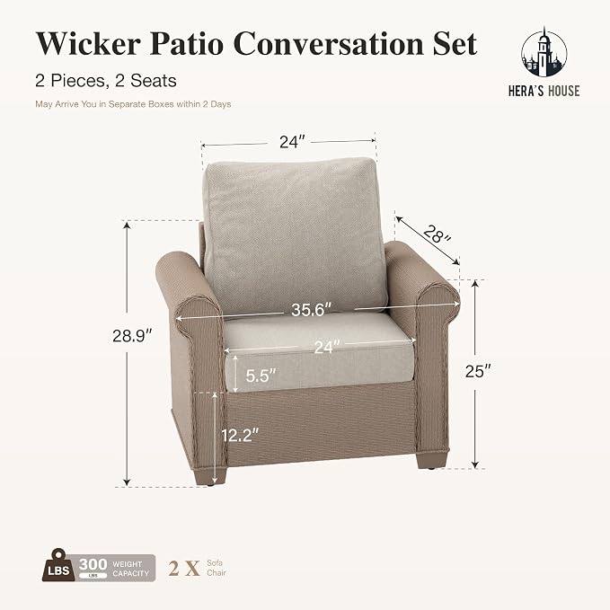 HERA'S HOUSE Patio Furniture Set, 4 x Cushioned Chairs, 3-Seat Sofa with Wood Grain Coffee Table, 5 Seats Luxury Windsor Style All Weahter Outdoor Sofa Conversation Set for Deck Lawn Backyard