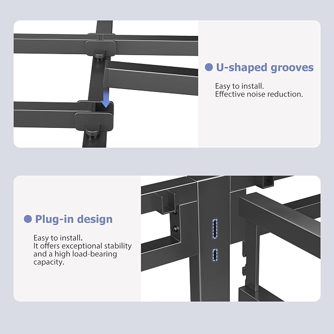 NKZ 24 Inch King Size Bed Frame, Metal Bed Frame & Box Spring 2 in 1 Platform with Round Corner Legs, 4000Lbs Heavy Duty Metal Frame, Mattress Slide Stopper, Headboard Hole, Noise-Free, Easy Assembly