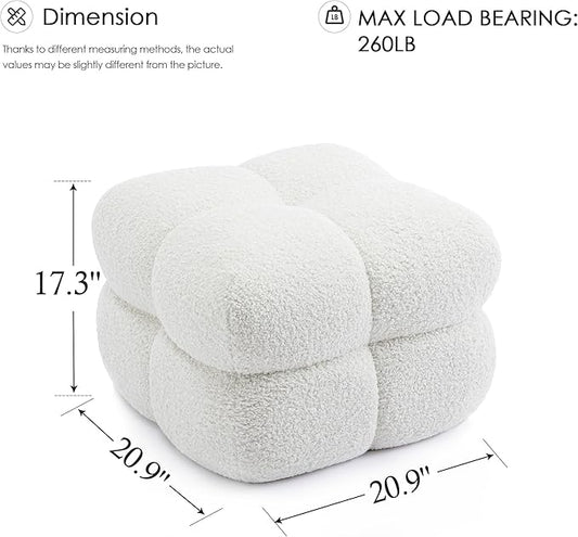 Zesthouse Square Pouf Ottoman Footstool, Modern Backless Vanity Chair for Bedroom, White Fuzzy Foot Rest for Couch, Upholstered Tufted Footstool, Sherpa Fabric Ottoman Coffee Table for Living Room