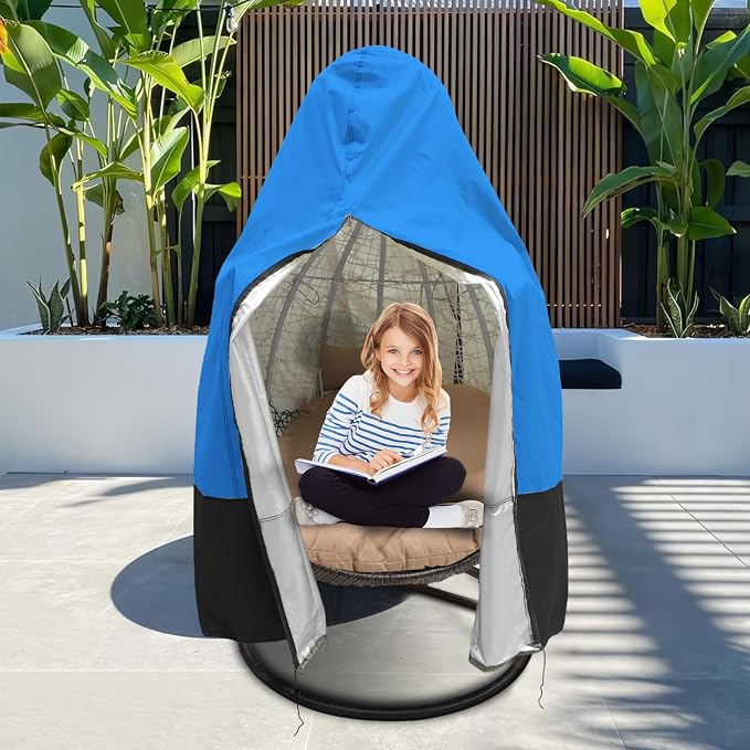 Egg Chair Cover Waterproof, 75x45 Inch Outdoor Hanging Egg Swing Chair Cover, Heavy Duty 420D Oxford Fabric, UV Resistant Windproof with Zipper & Drawstring, Fits Single Seat Egg Chair (Bright Blue)