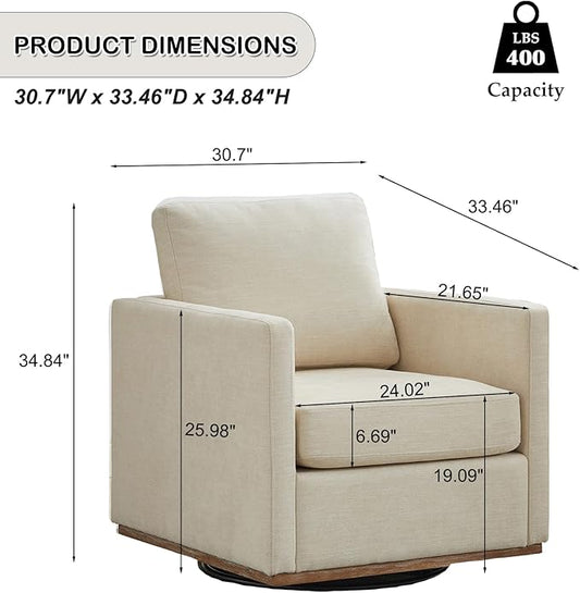 Swivel Accent Chair, 360 Degree Square Swivel Chair for Living Room, Mid Century Modern Upholstered Barrel Chair,Comfy Sofa Armchairs for Bedroom,Nursery,Chenille, Beige