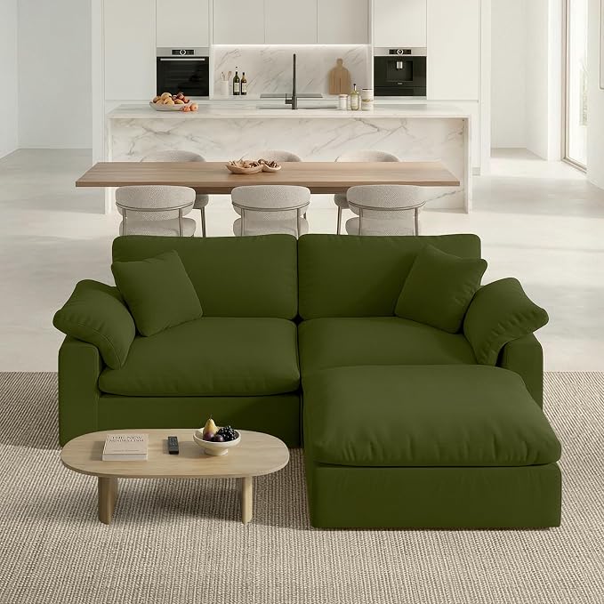 L-Shaped Modular Cloud Sectional Sofa,2-Seater with Chaise,Modern Down Filled Detachable Couch for Living Room,Office & Small Apartment,Green