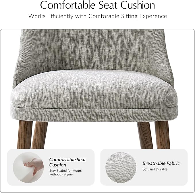 Upholstered Dining Chairs Set of 4, Fabric Dining Room Chairs with Curved Backrest, Solid Wood Legs, Modern Kitchen Chairs for Dining Room Living Room, Grey