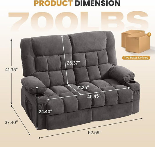BOSMILLER Reclining Loveseat with Cup Holders for Living Room 2 Seat Manual Loveseat Recliner with Side Pocket