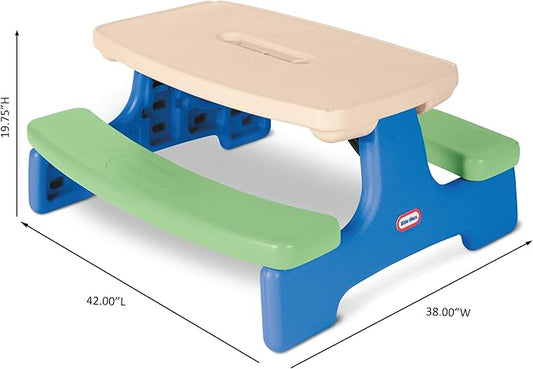 Little Tikes Easy Store Picnic Table with Umbrella, Multi Color, 42.00''L x 38.00''W x 19.75''H