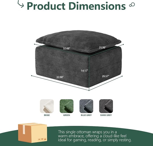 Hobestluk Rectangular Cloud Memory Foam Ottoman for Boneless Couch Comfy Couch Footrest with Removable Cover for Living Room Bedroom or Office as Extra Seating (Dark Grey, Ottoman)