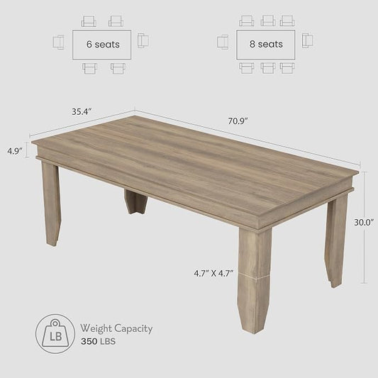 GarveeHome Farmhouse Dining Table for 6-8 People, 71 in Long Kitchen Tables with Wooden Sturdy Frame, 6 ft Large Rectangular Dinner Table for Dining Room, Kitchen, Natural Oak, 71" Non-extendable