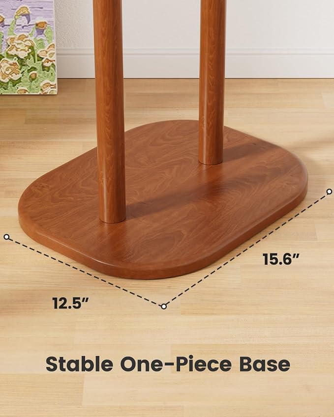 Pipishell Coat Rack, Freestanding Hall Tree with 8 Hooks & Storage Shelf, Solid Wood Base, 66.3″ Tall Coat Rack Stand for Coats, Hats, Bag in Entryway, Bedroom, Living Room, Brown