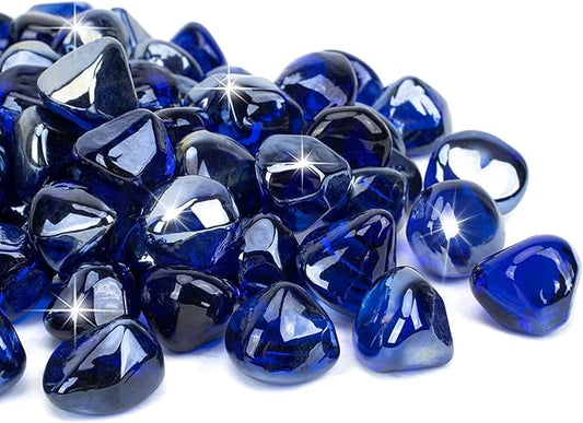 Onlyfire 10 lbs Fire Glass Diamonds 1 Inch, Reflective Fire Pit Glass Rocks for Propane & Natural Gas Fireplace, High Luster Multi-Faceted Stones, Cobalt Blue (Multicolor & Blends Available)