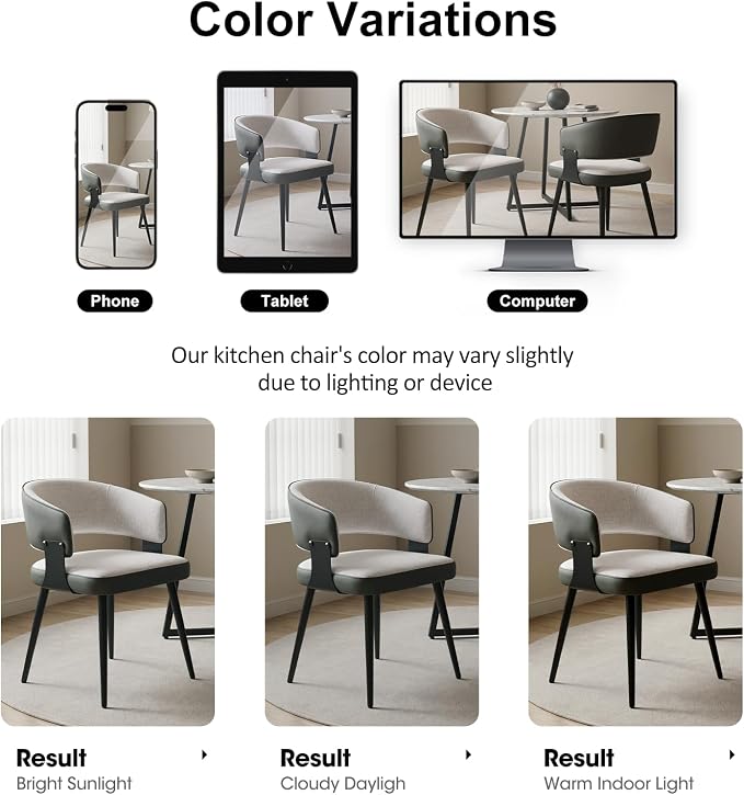 Dining Chairs Set of 4, Modern Upholstered Kitchen & Dining Room Chairs with Breathable Woven Fabric and Faux Leather Accents, Curved Open Back & Metal Legs (Beige Woven, Set of 4)