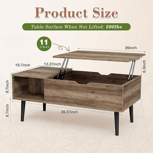 OLIXIS Lift Top Coffee Table with Hidden Storage for Living Room