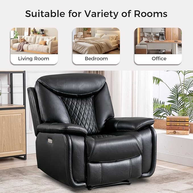 HAOMARKETS Electric Recliner Chair Set of 2, Soft PU Leather Power Recliners with Padded Backrest, Single Overstuffed Heavy Duty Reclining Sofa for Living Room Bedroom, Black