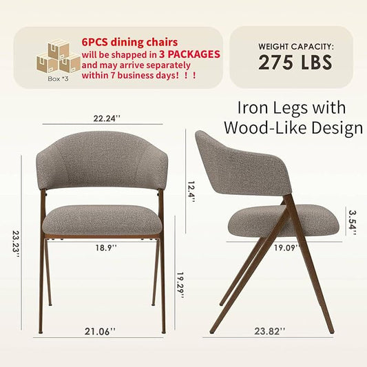 COLAMY Dining Chairs Set of 6, Mid Century Modern Dining Room Kitchen Dinner Chairs with Iron Legs, Open Back and Padded Seat, for Living Room/Bedroom/Restaurant/Cafe, Taupe