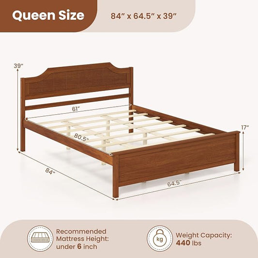Giantex Queen Size Wooden Bed Frame with Headboard, Wood Slat Support | Farmhouse Platform Bed with Heavy Duty Mattress Foundation, Under-Bed Storage, No Box Spring Needed, Easy Assembly (Walnut)