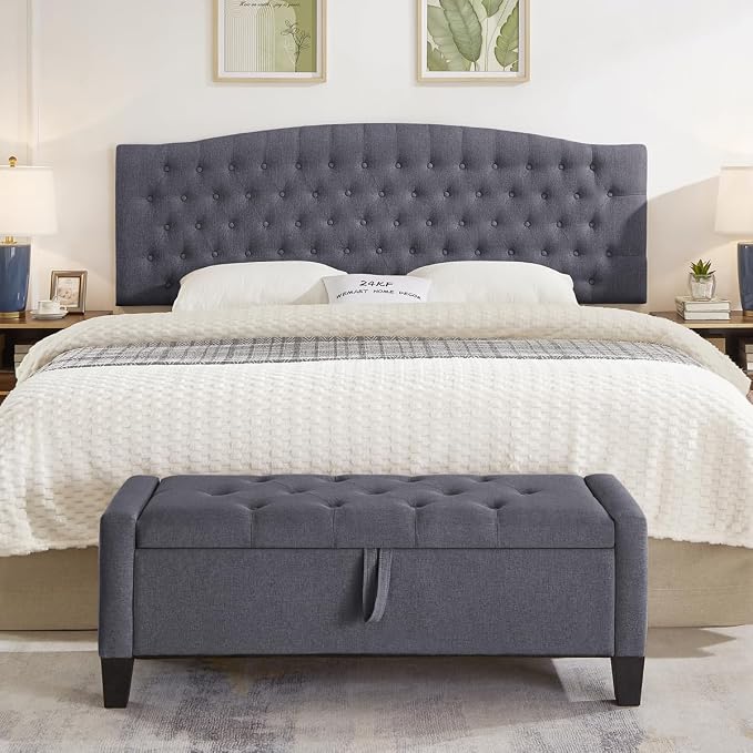24KF Upholstered Tufted Button Linen Wall Mounted Headboard,Comfortable Fashional Headboard King/CA King Size, 6055-K-Dark Gray