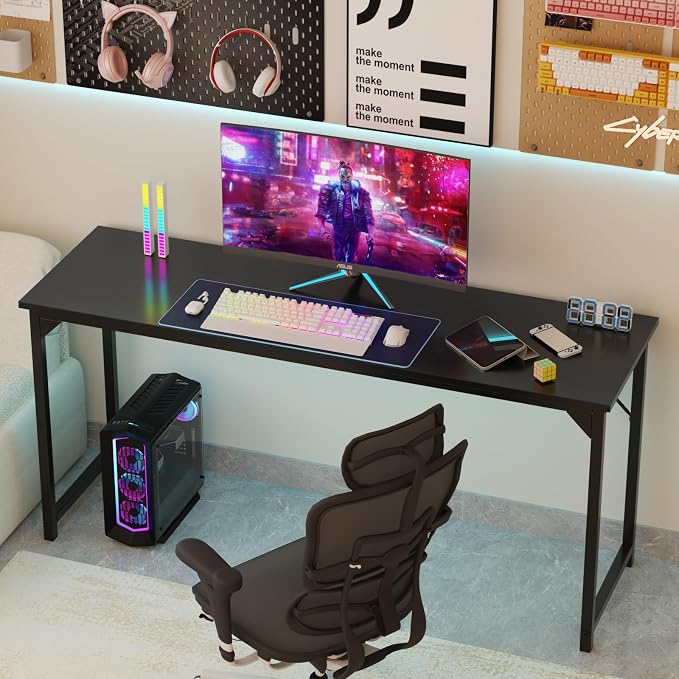 Sweetcrispy Small Computer Office Desk 63 Inch Student Study Writing Work with Metal Frame Wood Tabletop Modern Simple Home Bedroom PC Table Durable and Easy Assembly, Black