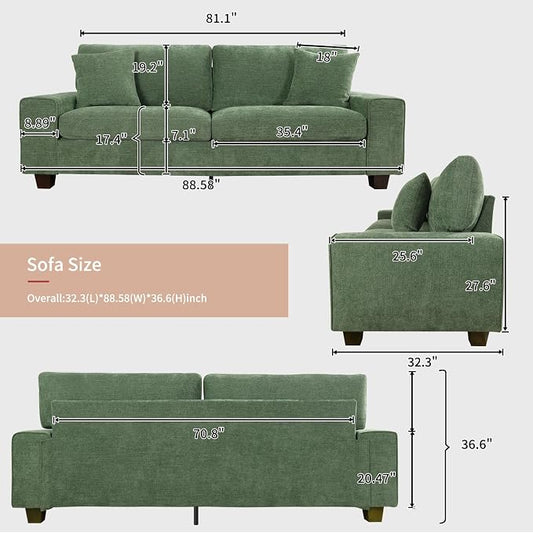 DOPEDIO Modern Loveseat Sofa for Living Room,Chenille Recliner, Removable Cover, Pocket Spring Cushions, Solid Wood Frame, Easy Assembly for Small Spaces (88.58inch,Green)