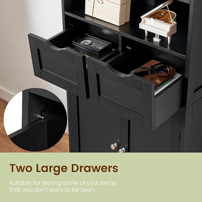 Iwell Tall Storage Cabinet, Black Storage Cabinet & Adjustable Shelves, Bathroom Cabinet for Living Room, Dining Room, Entryway, Black