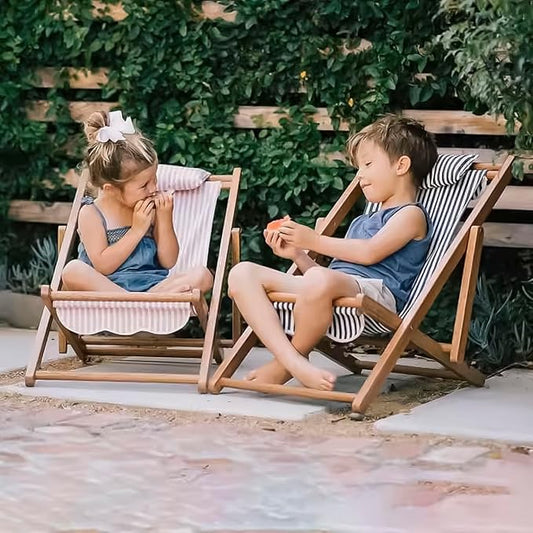Children’s Vintage Sun Lounger Sling Chair | Wooden Frame with Canvas Fabric | Outdoor Folding Deck Chair for Kids Ages 5+ | Portable & Lightweight for Backyard, Poolside, or Beach (Jungle Canopy)