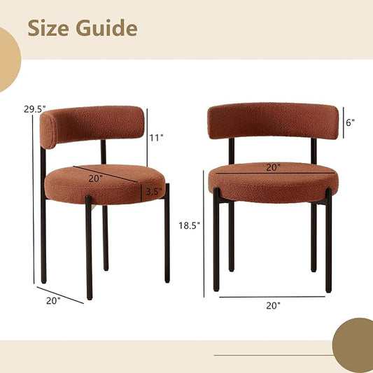 Boucle Dining Chairs Set of 2, Rust Dining Chairs with Upholstered Seat and Round Back, Mid-Century Modern Kitchen Chairs for Dining Room, Restaurant