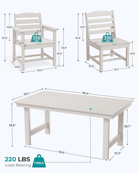 SERWALL Patio Dining Sets for 6 Person, HDPE Dining Set with 6 Armless Chairs, White