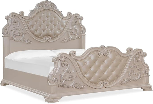 First of a Kind Santa Monica Traditional 5 Piece Queen Bedroom Set with Upholstered Tufted Headboard Elegant Classic Design Coordinated Furniture Collection, White
