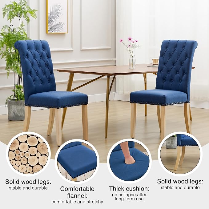 AODCHR Upholstered Fabric Accent Dining Chair Set of 5, Elegant Tufted Dining Room Chairs, Kitchen Room 1 Arm with 4 Armless,Blue
