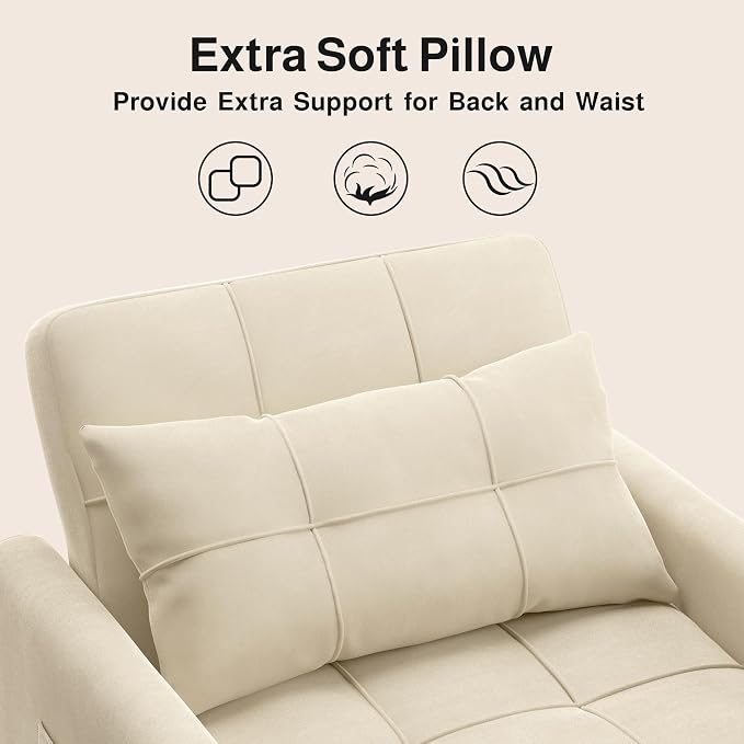 Ahomly Convertible Sofa Bed, 3-in-1 Multi-Functional Sleeper Chair Bed, Adjustable Backrest Recliner with Modern Linen Fabric for Living Room Bedroom Apartment Small Space, Beige