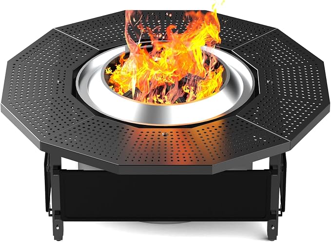 Surround Tabletop Use for Solo Stove Bonfire Ranger 2.0 and Mesa, Accessories for Solo Stove, Fire Pit Surround Table Adjustable with UV-Resistant Outdoor Fabric, Thick Metal Black