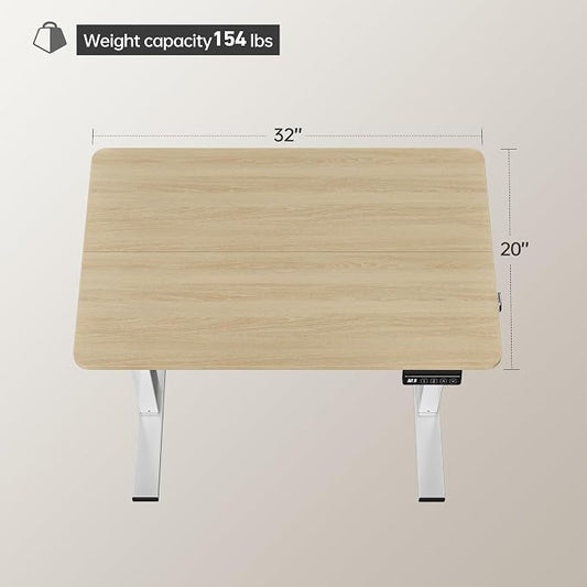 LongKe Electric Standing Desk Adjustable Height, 32x20 Inches Sit Stand up Desktop for Home Office, Ergonomic Rising Computer Table with Memory Preset, Yellow Beams