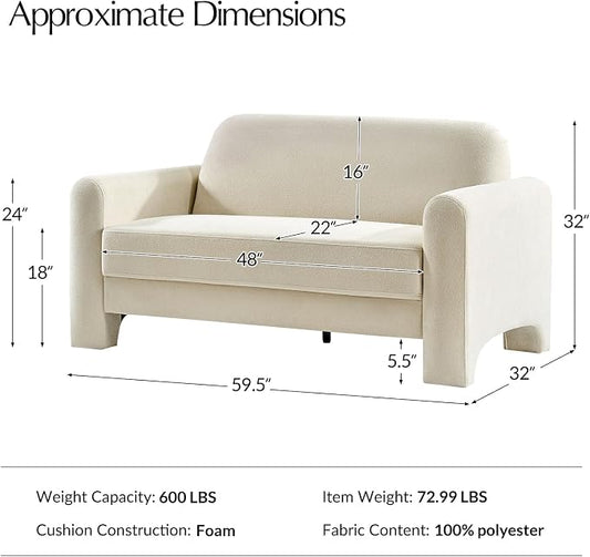 HULALA HOME 60" Modern Curved Loveseat Sofa, Comfy Chenille Couch Small Love Seat with Wrapped Armrests, 2 Seater Sofa for Living Room, Easy Assembly, Ivory