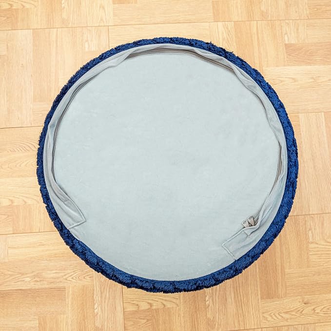 Round Pouf Ottoman 20 x 20 x 14 Inches Boho Poof Home Decor Floor Pouffe Ottoman Foot Rest for Couch Sofa Bean Bag Chairs Living Room Bedroom (Dark Blue)