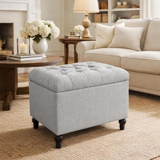 HomePop 24" Button Tufted Storage Ottoman - Pewter Gray