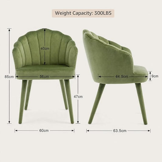 Hyfirm Velvet Dining Chairs Set of 4, Upholstered Modern Kitchen Dining Chairs with Petal Back & Fabric Covered Wooden Legs, Comfy Accent Armchairs for Bedroom/Kitchen/Vanity, Olive