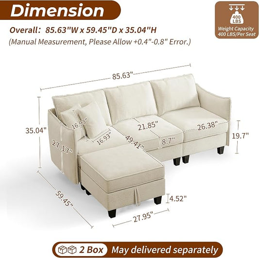 WorthFurni Modular Sectional Sofa L Shape Couches with Storage Ottoman and Washable Cushion Cover for Living Room, Apartment, Bedroom(Beige)