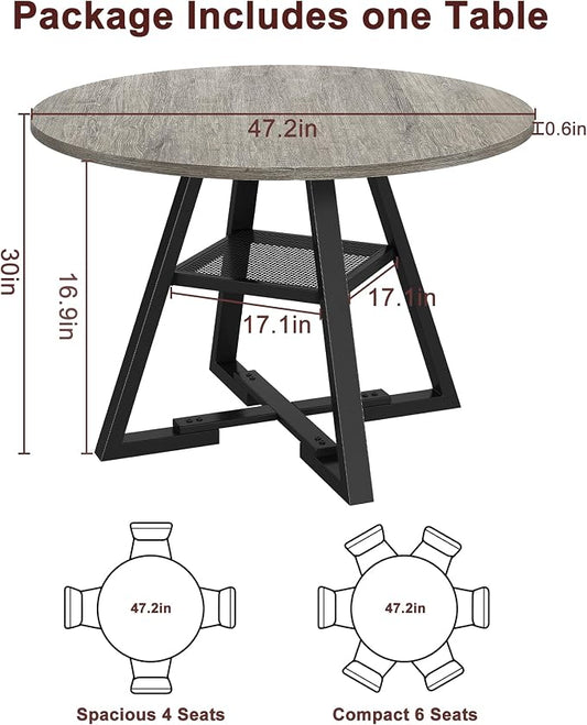 Jocoevol Round Dining Table for 4,Kitchen Dining Room Circle Dinner Pedestal Table,Space Saving Wood Kitchen & Dining Room Furniture (Grey, 47In)